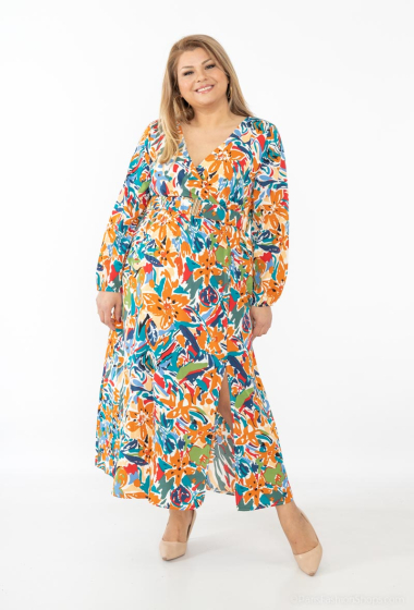 Großhändler Lilie Plus - Langes Kleid mit Blumendruck in Übergröße