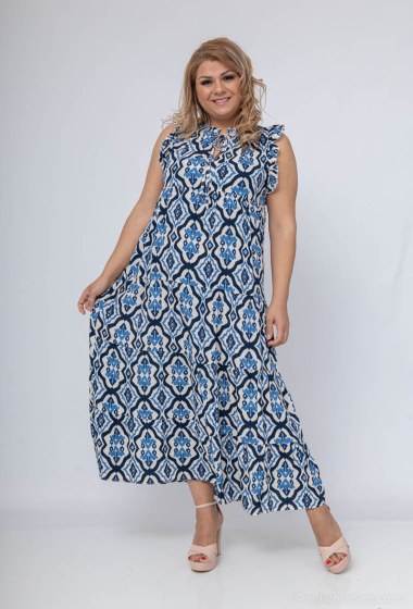 Grossiste Lilie Plus - robes longues en coton avec un motif géométrique répétitif grande taille