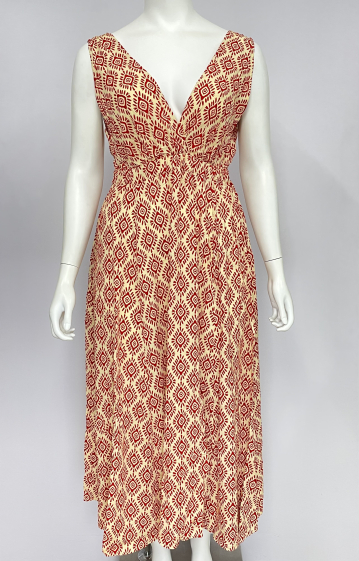 Grossiste Lilie Plus - Robe en coton longue à motif géométrique grande taille