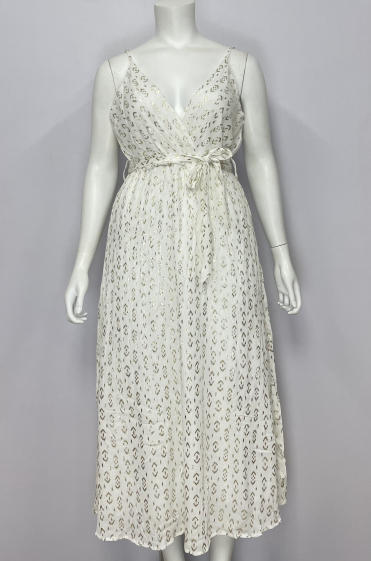Grossiste Lilie Plus - Robe longue blanche en coton à motif floral discret grande taille