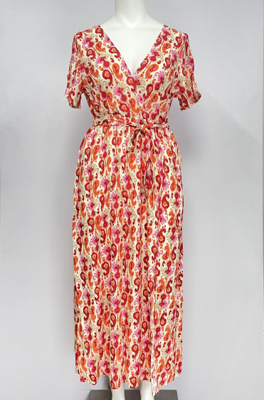 Grossiste Lilie Plus - Robe en coton avec un imprimé vibrant de paisleys grande taille