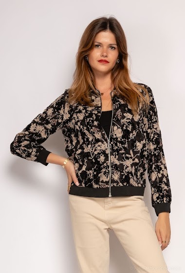 Wholesaler Lilie Rose - Bomber jacket with flower print and velvet