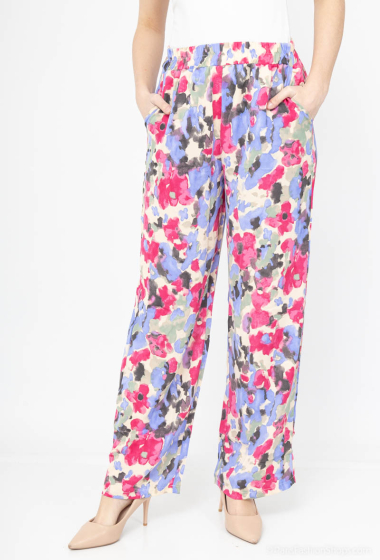 Grossiste Lilie Rose - Pantalon fluide à imprimé floral multicolore