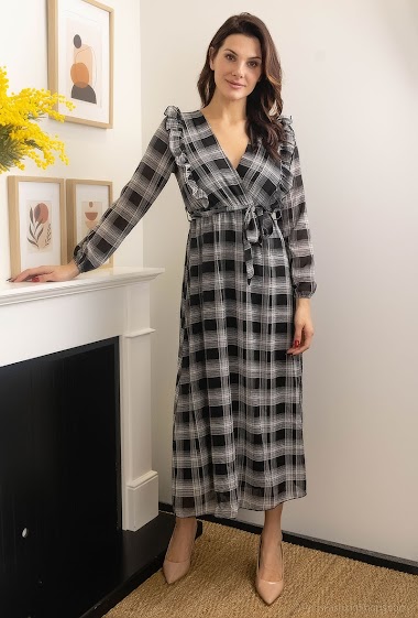 Wholesaler Lilie Rose - Checkered wrap dress