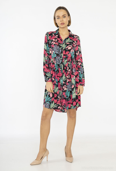 Großhändler Lilie Rose - Hemdblusenkleid mit üppigem tropischem Muster