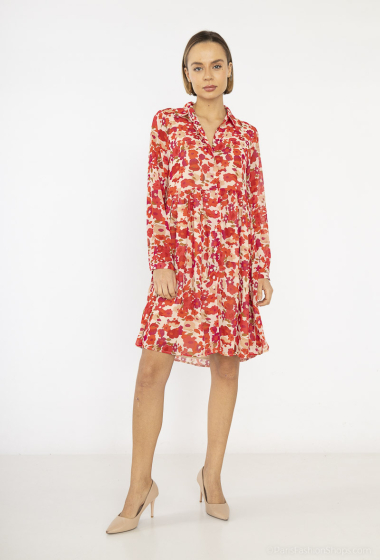 Wholesaler Lilie Rose - flowing shirt dress with a red and orange floral pattern