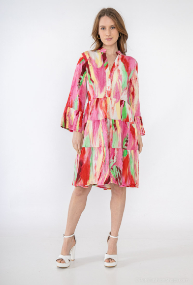 Grossiste Lilie Rose - Robe courte en coton à imprimé coloré