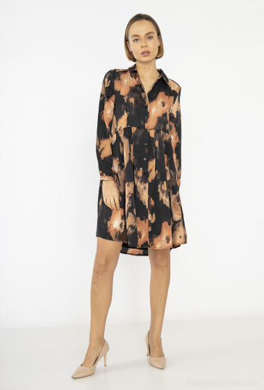 Wholesaler Lilie Rose - black shirt dress with abstract copper-colored spots