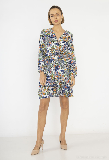 Wholesaler Lilie Rose - multicolor floral pattern dress adopts a wrap cut