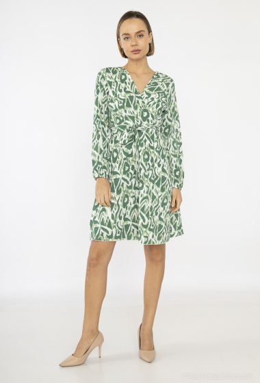 Wholesaler Lilie Rose - short dress with a white plant pattern on a green background