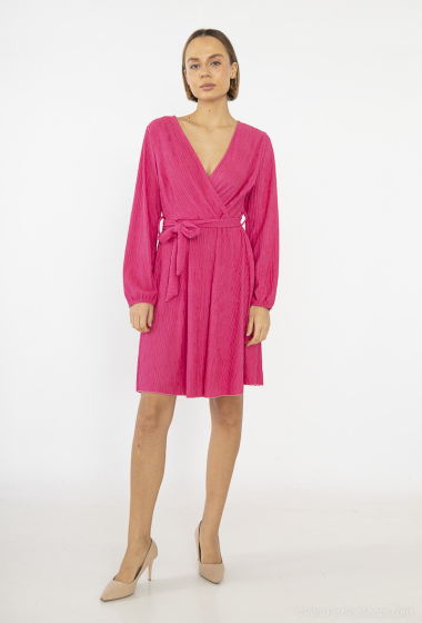 Grossiste Lilie Rose - robe courte de style cache-cœur en tissu plissé