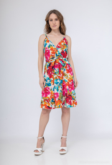 Grossiste Lilie Rose - robe courte sans manches avec un imprimé floral vibrant