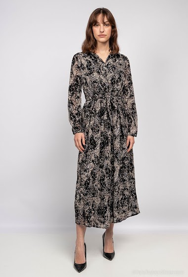 Wholesaler Lilie Rose - Long abstract print dress with velvet details