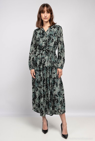 Wholesaler Lilie Rose - Long abstract print dress with velvet details