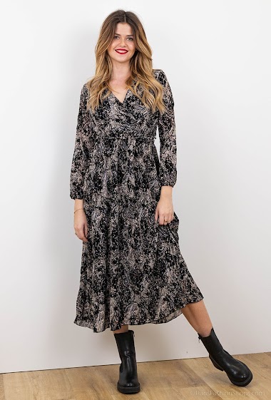 Wholesaler Lilie Rose - Long paisley dress with velvet details
