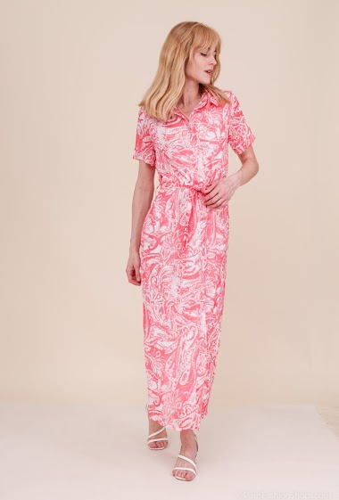 Großhändler Lilie Rose - Langes Kleid mit Hemddruck