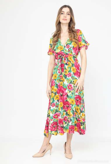 Grossiste Lilie Rose - Robe longue à imprimé floral multicolore