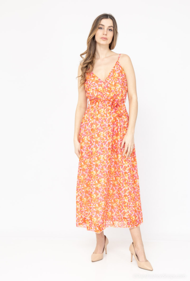 Wholesaler Lilie Rose - Orange and pink floral print maxi dress