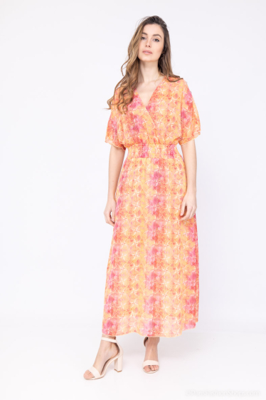Großhändler Lilie Rose - Langes Kleid mit mehrfarbigem Blätterprint