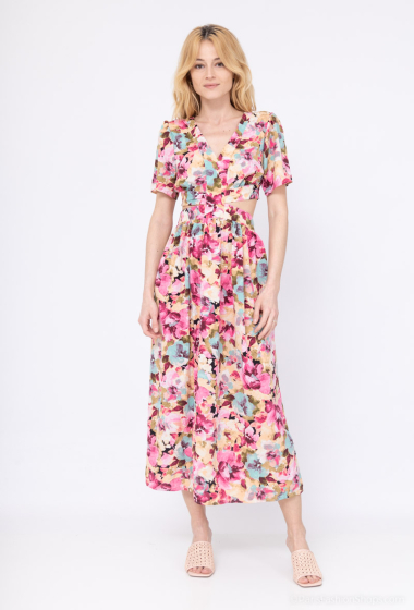Grossiste Lilie Rose - robe longue avec un imprimé floral multicolore sur fond clair