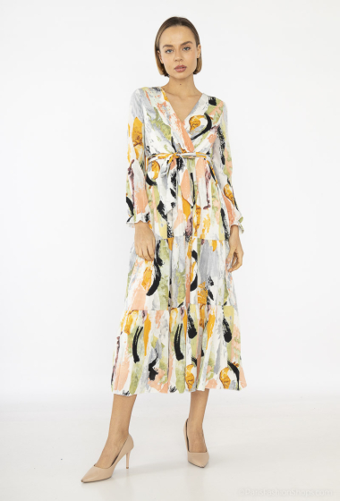 Wholesaler Lilie Rose - long dress with an abstract artistic pattern with brush strokes