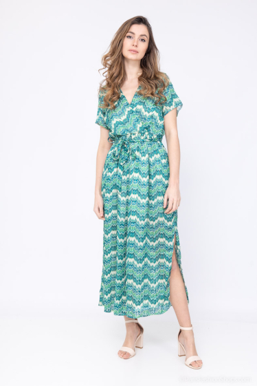 Wholesaler Lilie Rose - Long dress with a chevron pattern in shades of green