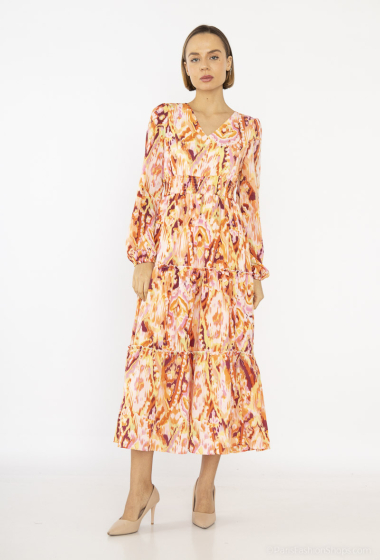 Wholesaler Lilie Rose - long dress with a flamboyant pattern in warm tones