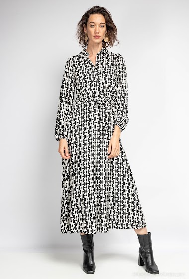 Wholesaler Lilie Rose - Long graphic print buttoned dress