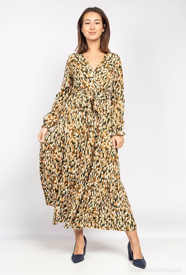 Wholesaler Lilie Rose - Long spotted print wrap dress