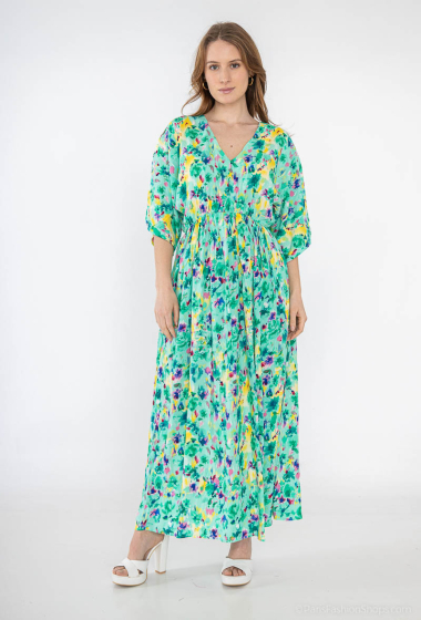 Grossiste Lilie Rose - robe longue en coton arbore un imprimé floral coloré