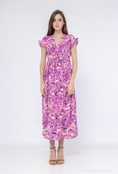 Grossiste Lilie Rose - robe longue à imprimé floral rose et violet