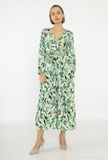 Großhändler Lilie Rose - Das lange Kleid ist mit einem abstrakten Leopardenmuster verziert