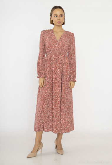 Wholesaler Lilie Rose - long and flowing dress with a pattern of small white dots,