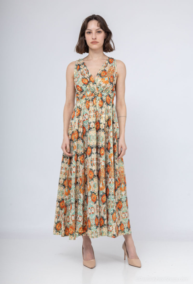 Grossiste Lilie Rose - robe longue sans manches avec un motif floral dense