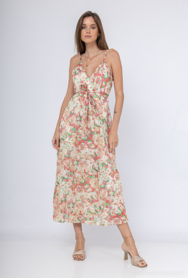 Grossiste Lilie Rose - robes longues avec un motif floral multicolore sur fond clair,