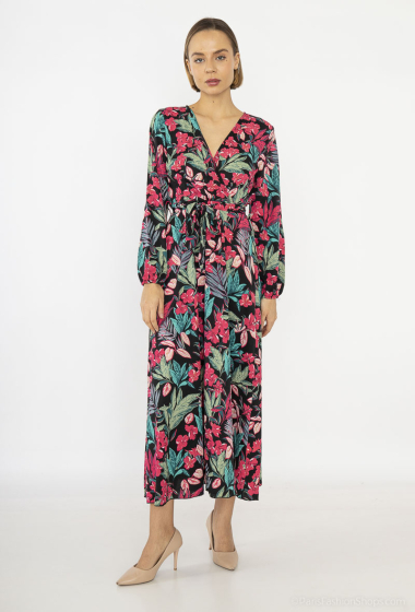 Grossiste Lilie Rose - robe longue cache-cœur , ornée d'un imprimé floral luxuriant