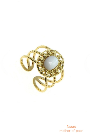 Wholesaler LILY CONTI - Adjustable Open Ring-Stainless Steel-mother-of-pearl