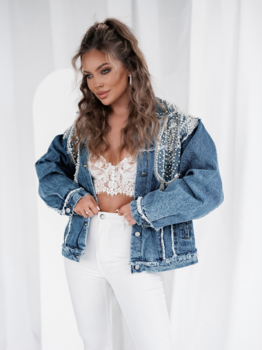 Wholesaler Lily Mcbee - Oversized denim jacket with embroidery and pearls