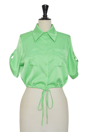 Wholesaler Lily White - Short sleeve shirt with pockets and elastic at the waist