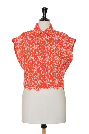 Wholesaler Lily White - Sleeveless embroidered cotton shirt