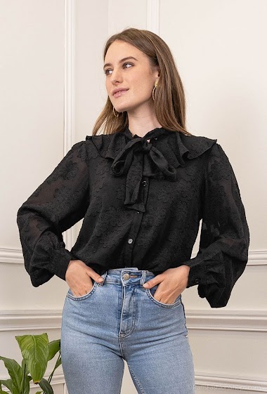 Wholesaler Lily White - Textured shirt with tied neck
