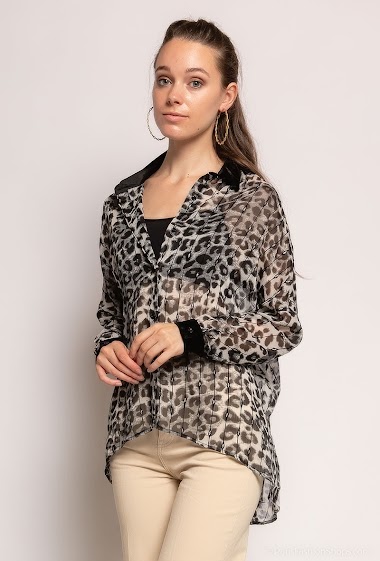 Wholesaler Lily White - See-through shirt with leopard print
