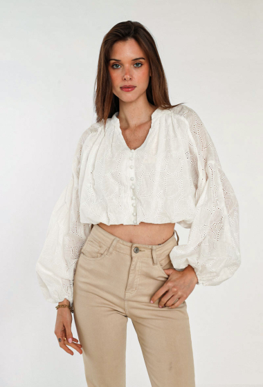 Mayorista Lily White - Blusa de algodón con mangas abullonadas