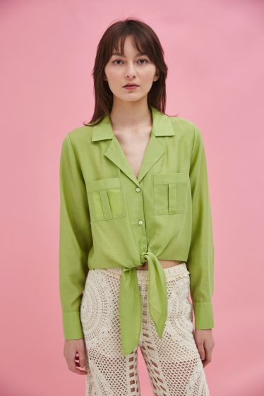 Wholesaler Lily White - Tied chiffon blouse with pockets