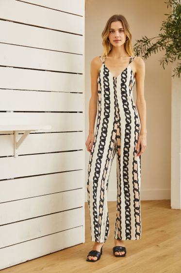 Wholesaler Lily White - Chain Print Strappy Jumpsuit
