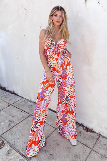 Wholesaler Lily White - Tropical Print Cami Jumpsuit