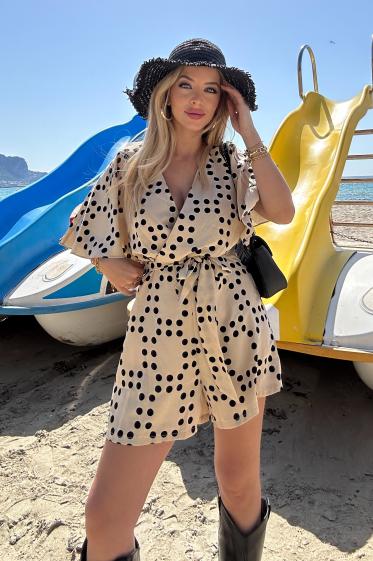 Wholesaler Lily White - Polka Dot Print Playsuit with Belt