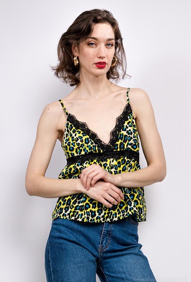 Großhändler A BRAND - Leopard print tank top with lace