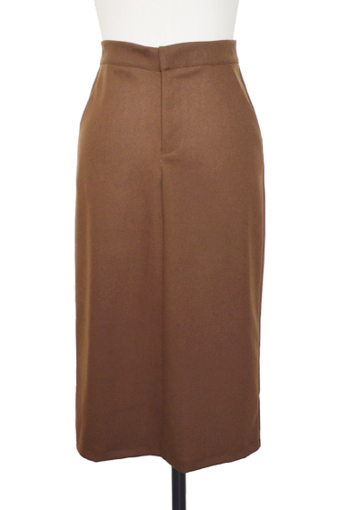 Wholesaler Lily White - Chunky long faux wool skirt with back slit