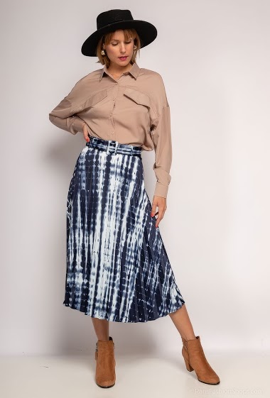 Wholesaler 17 AUGUST - Tie & Dye print pleated skirt with belt